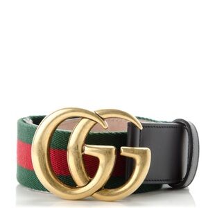 Gucci Belt with Gold GG Buckle and Green-Red Stripes